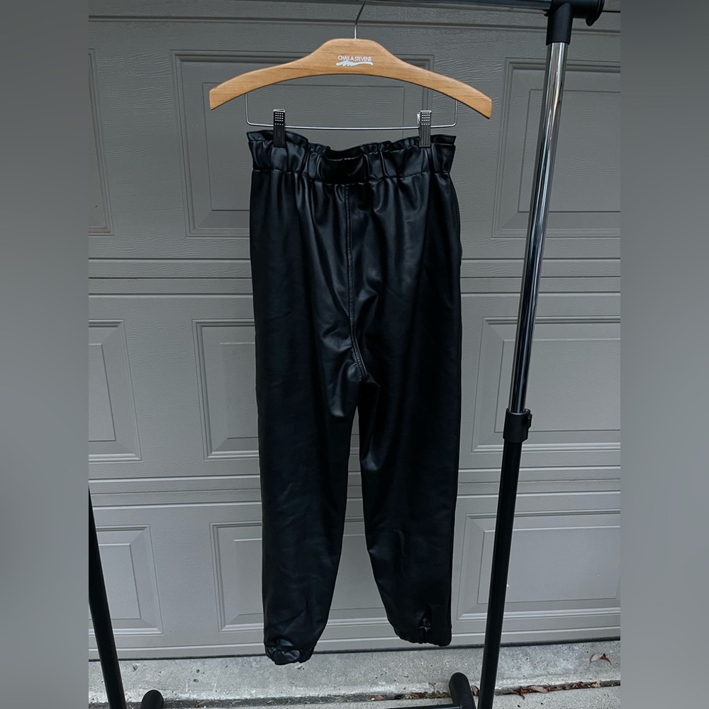 Abercrombie Black Leather Drawstring Joggers - image 3